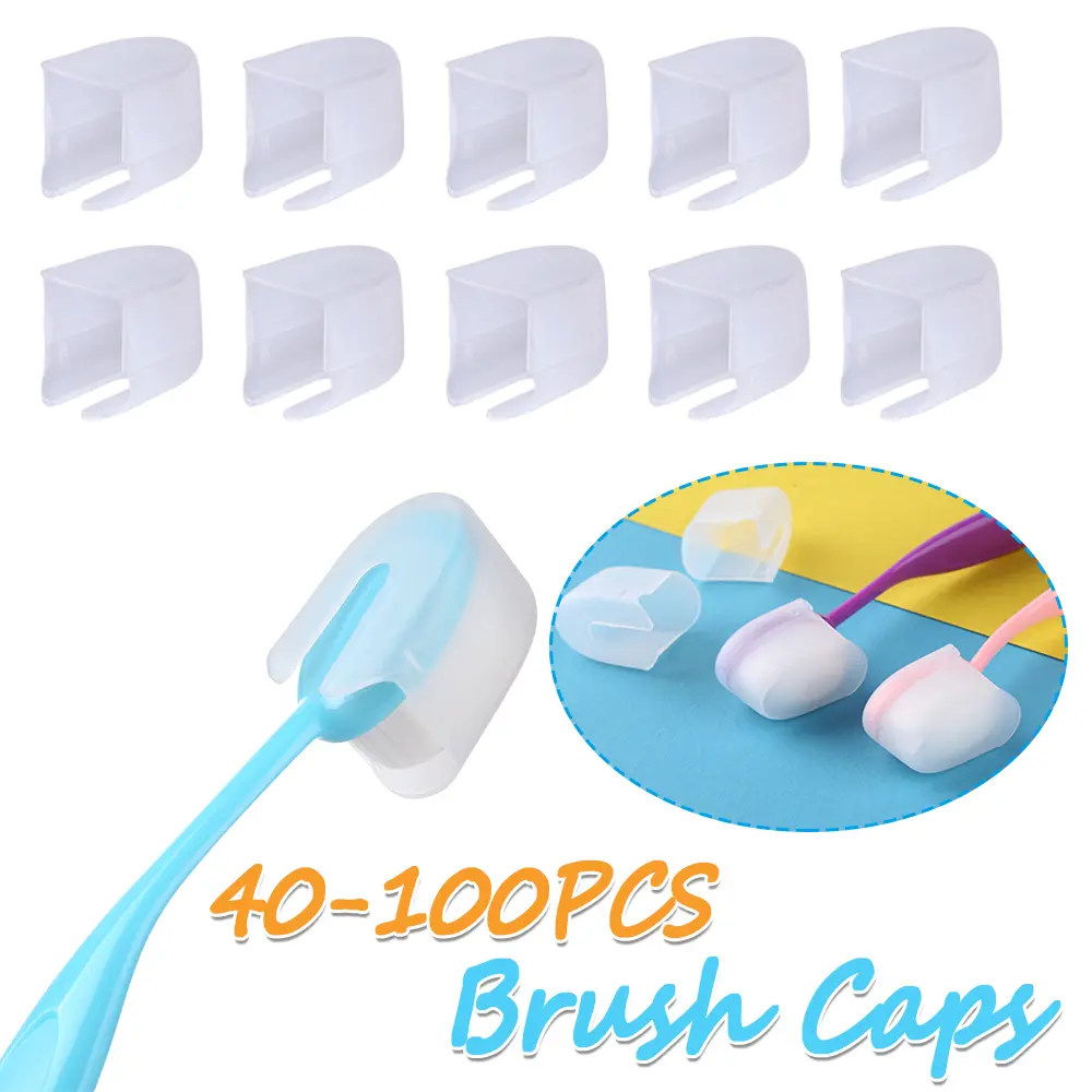 40-100PCS Plastic Ink Blending Brush Cap Painting Flat Brushes Head Cover Case Caps
