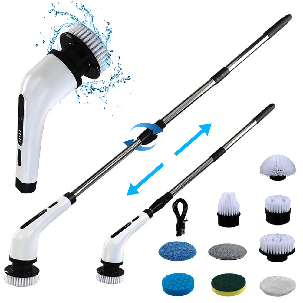 Cordless Spin Scrubber Anti-Slip Deep Cleaning Brush Waterproof Retractable Cleaning Brush for Tiles Pots Bathroom Car Interior