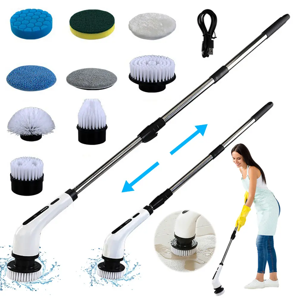 Cordless Spin Scrubber Anti-Slip Deep Cleaning Brush Waterproof Retractable Cleaning Brush for Tiles Pots Bathroom Car Interior