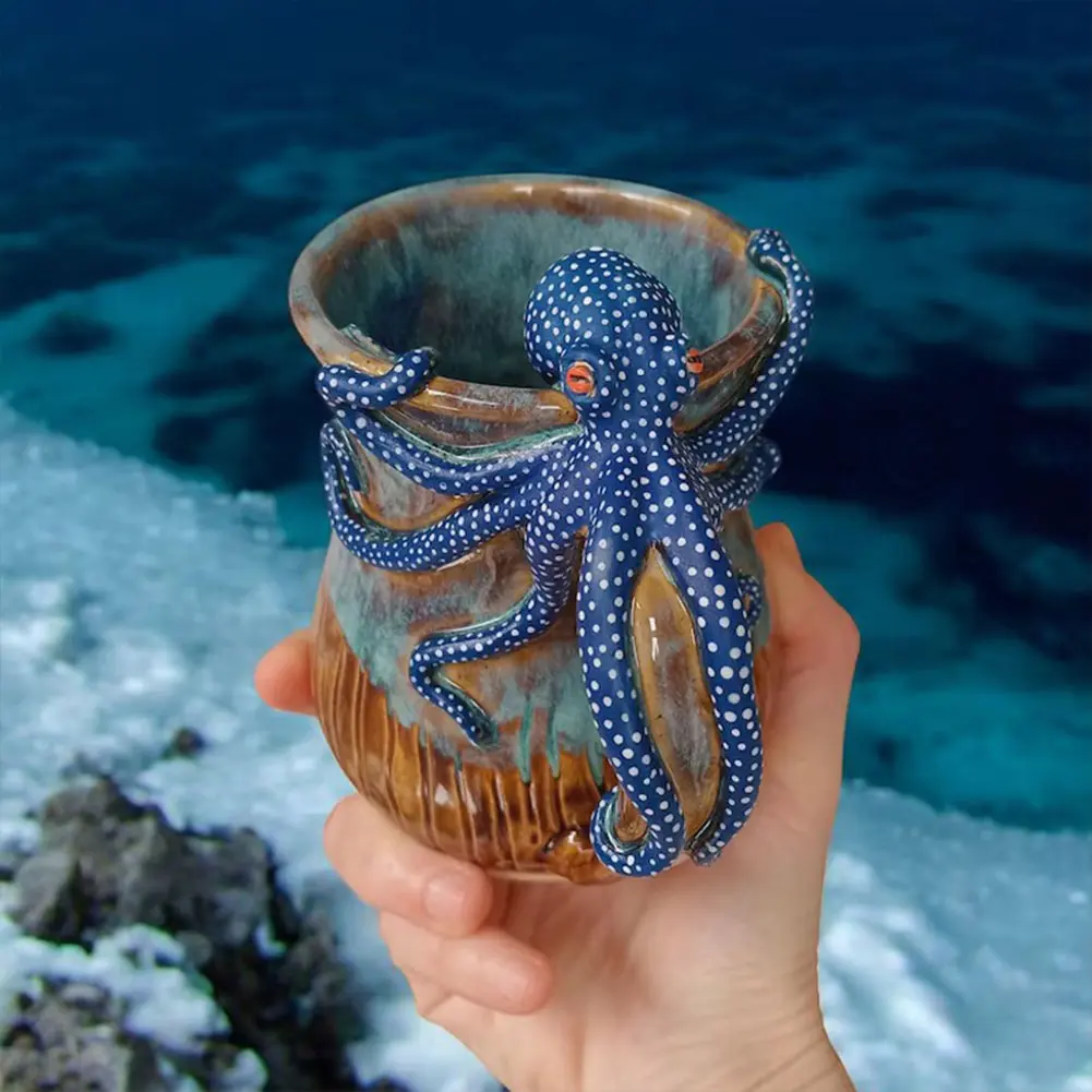 Creative Octopuses Coffee Mug Handmade Statue Sea Animal Mug with Handle Water Cup for Coffee and Milk Tea Enthusiasts