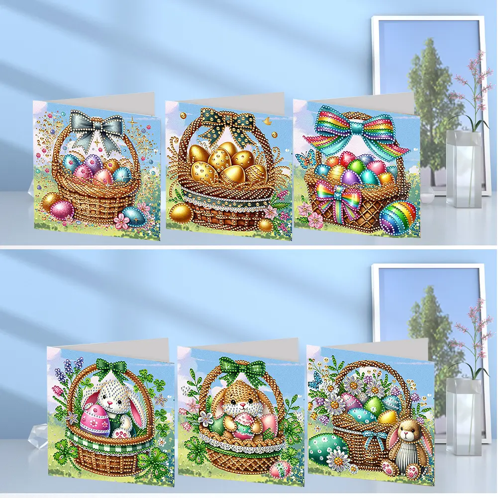 6Pcs Easter Owl DIY Diamond Painting Card Rhinestone Painting Card Kit Diamond Painting Greeting Card for Holiday Party Favors
