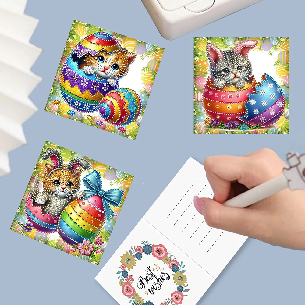 6Pcs Easter Owl DIY Diamond Painting Card Rhinestone Painting Card Kit Diamond Painting Greeting Card for Holiday Party Favors