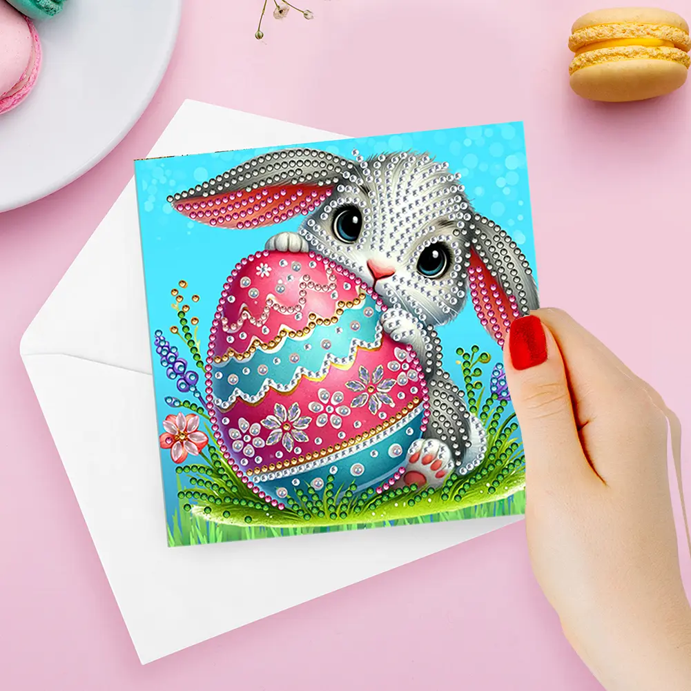 6Pcs Easter Owl DIY Diamond Painting Card Rhinestone Painting Card Kit Diamond Painting Greeting Card for Holiday Party Favors