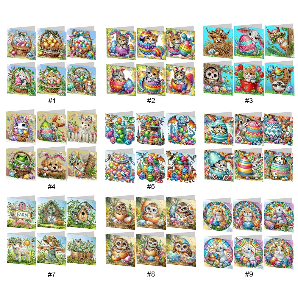 6Pcs Easter Owl DIY Diamond Painting Card Rhinestone Painting Card Kit Diamond Painting Greeting Card for Holiday Party Favors