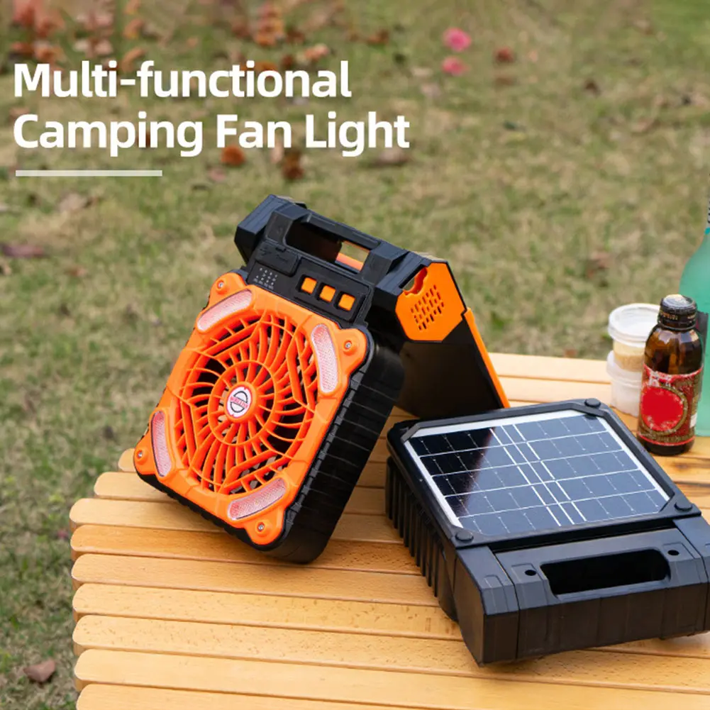 Solar Outdoor Camping Fan with LED Light 5200mAh Solar Outdoor Tent Fan 4 Wind Speeds Solar Powered Camping Fan for Emergency