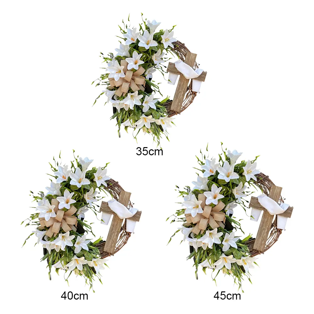 Easter Cross Wreath Hanging Wreath with Bow Easter Front Door Wreath for Front Door Easter Decorations