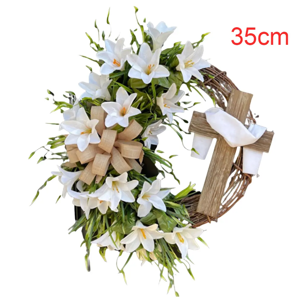 Easter Cross Wreath Hanging Wreath with Bow Easter Front Door Wreath for Front Door Easter Decorations