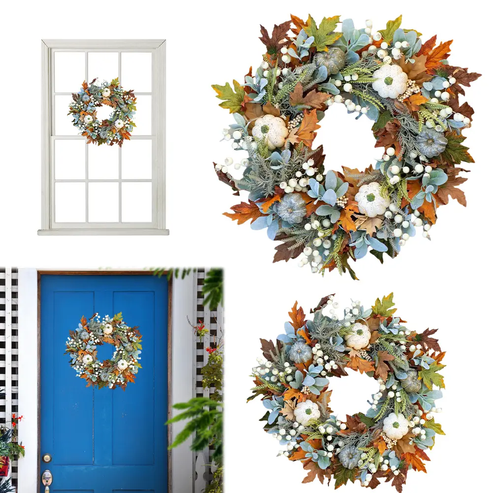 35/40cm Fall Front Door Wreath Festival Theme Pumpkin Berry Garland Decorative Autumn Wreath for Home Porch Wall Decor