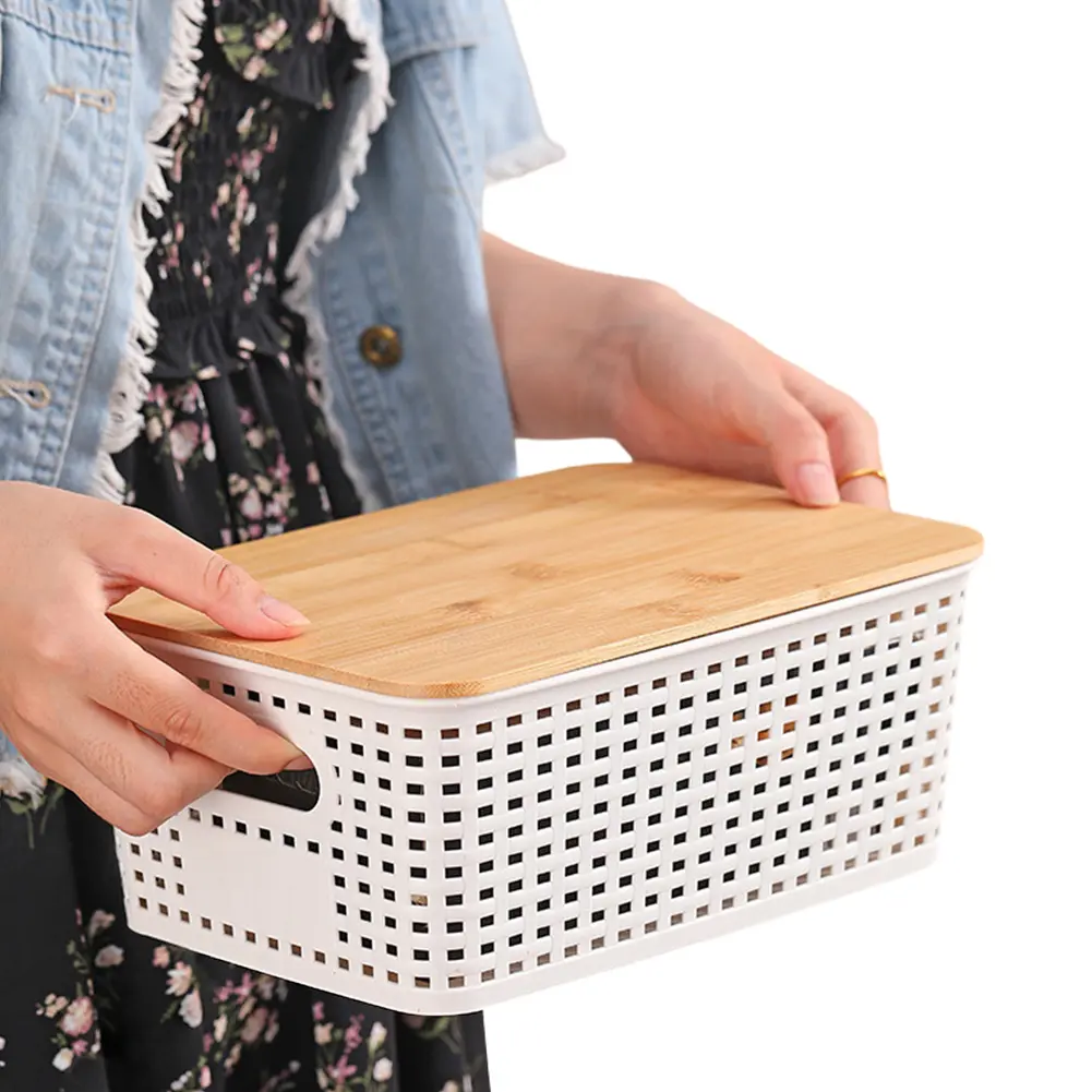3Pcs Desktop Storage Box Large Capacity Plastic Storage Containers Handle Storage Baskets for Shelves Drawers Closet Playroom