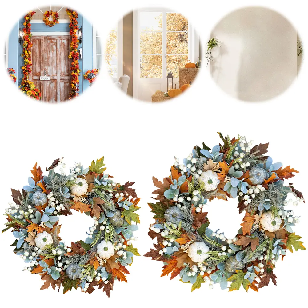 35/40cm Fall Front Door Wreath Festival Theme Pumpkin Berry Garland Decorative Autumn Wreath for Home Porch Wall Decor
