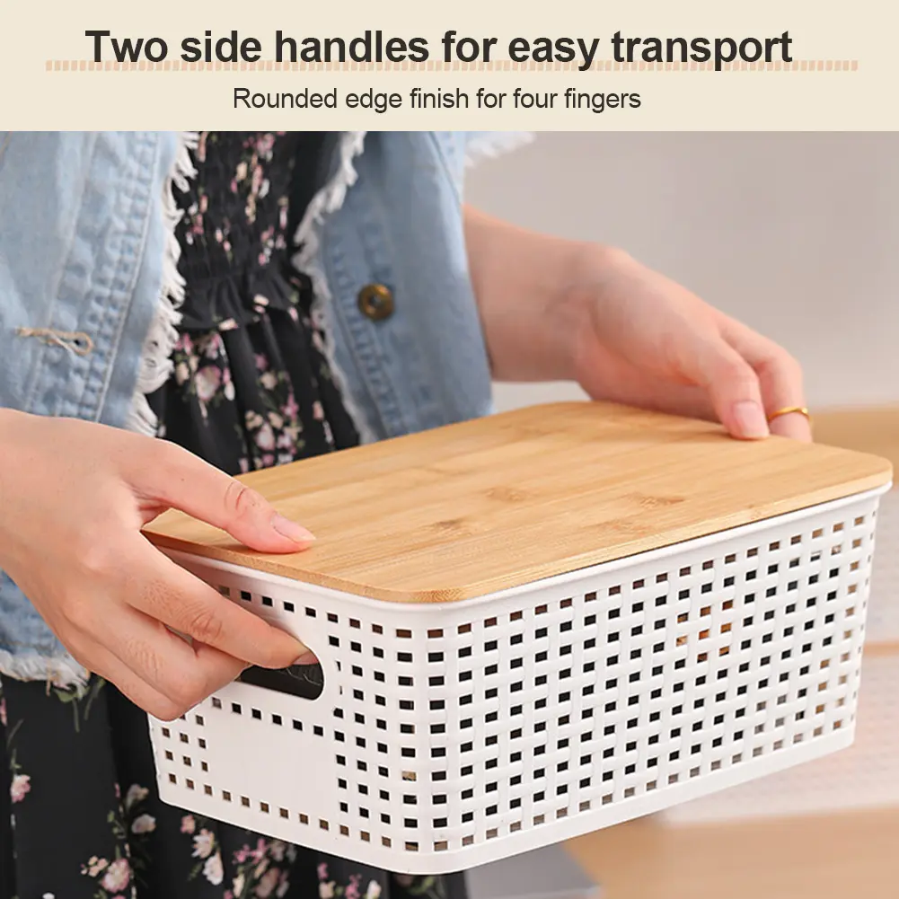 3Pcs Desktop Storage Box Large Capacity Plastic Storage Containers Handle Storage Baskets for Shelves Drawers Closet Playroom