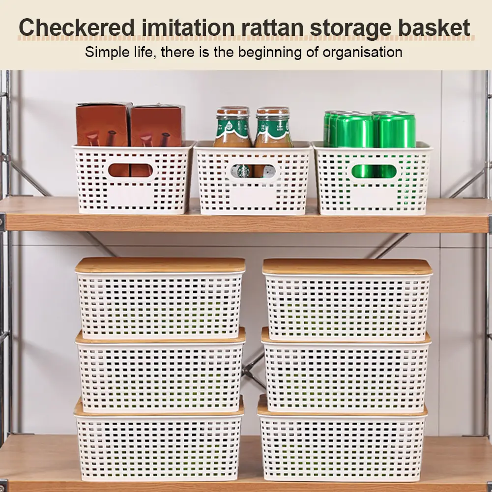 3Pcs Desktop Storage Box Large Capacity Plastic Storage Containers Handle Storage Baskets for Shelves Drawers Closet Playroom