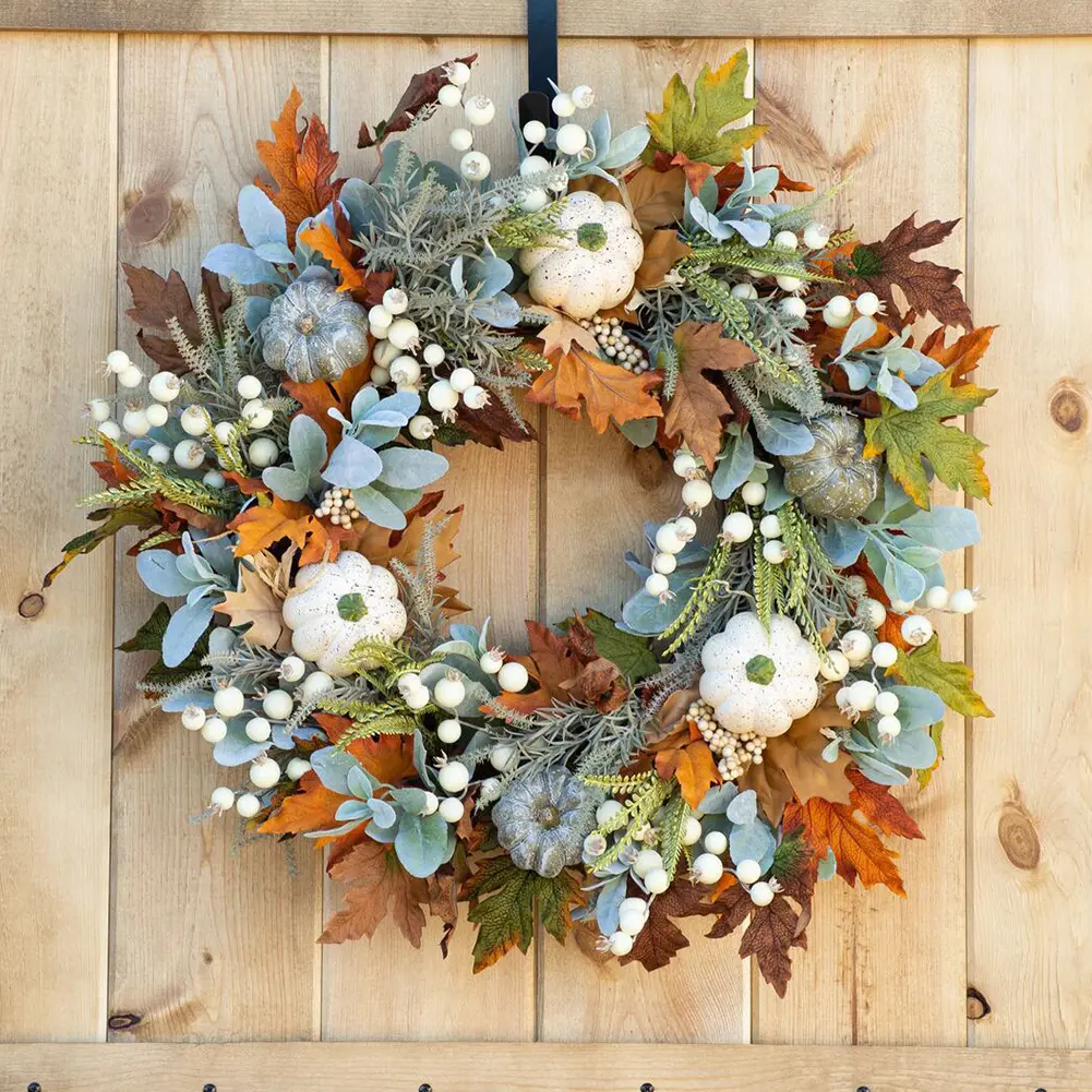 35/40cm Fall Front Door Wreath Festival Theme Pumpkin Berry Garland Decorative Autumn Wreath for Home Porch Wall Decor