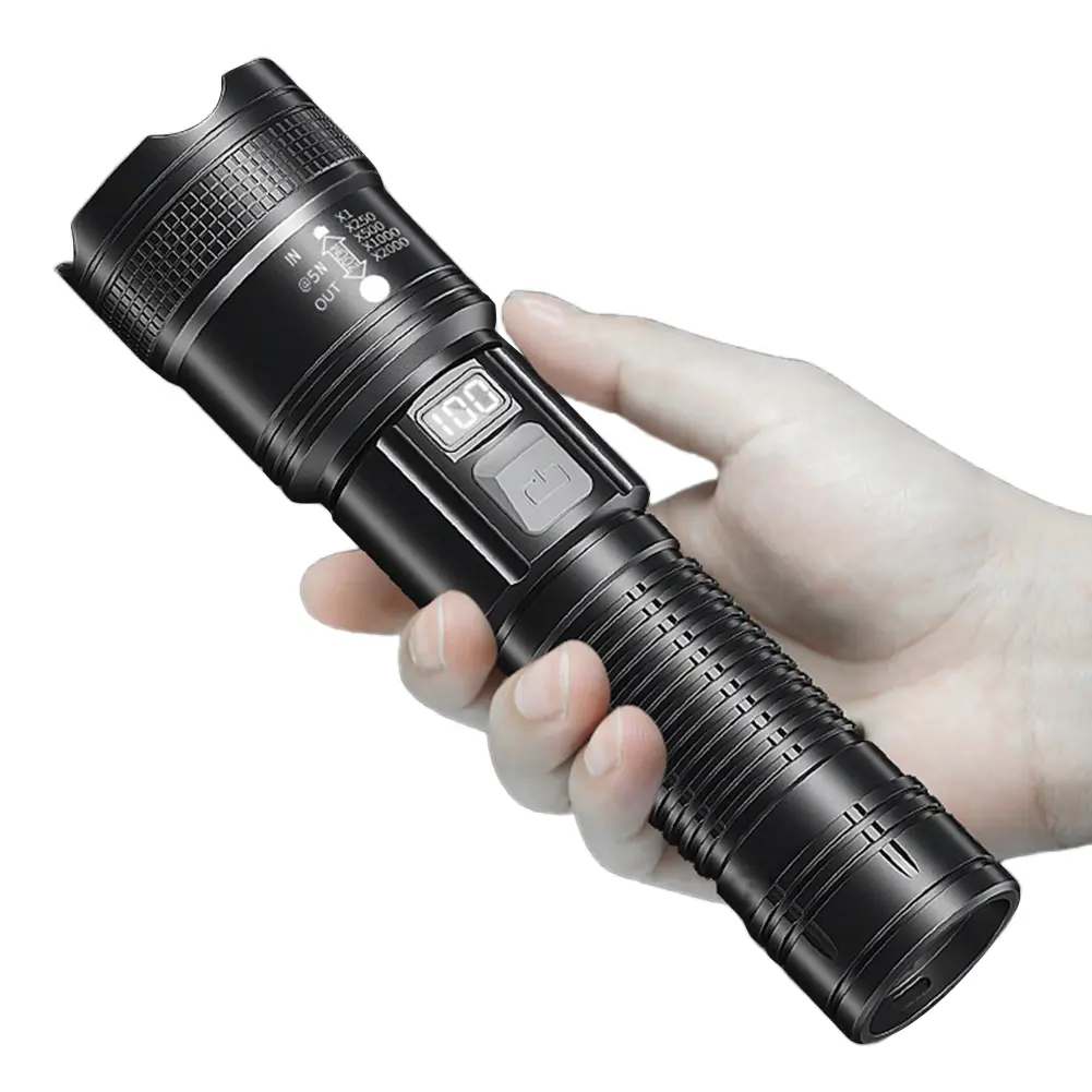 LED Outdoor Portable Flashlight USB Charging Strong Light Flashlight Waterproof Zoomable Emergency Flashlight for Power Outages