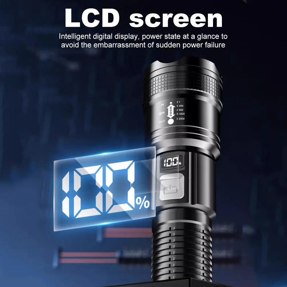 LED Outdoor Portable Flashlight USB Charging Strong Light Flashlight Waterproof Zoomable Emergency Flashlight for Power Outages