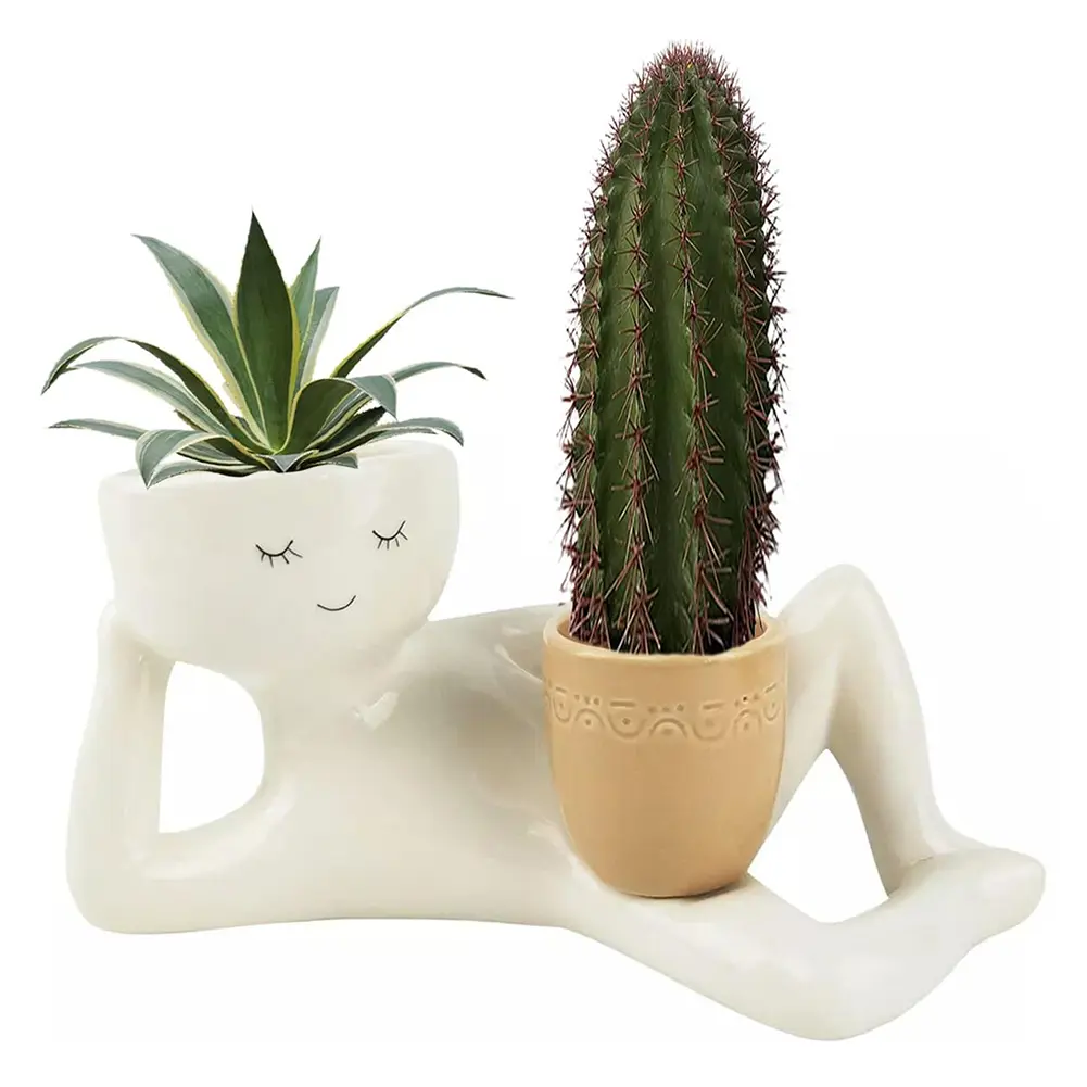 Lazy Guy Planter with Drainage Hole Relaxing Person Holding Pot Planter Resin Funny Plant Pots for Succulents Cactus
