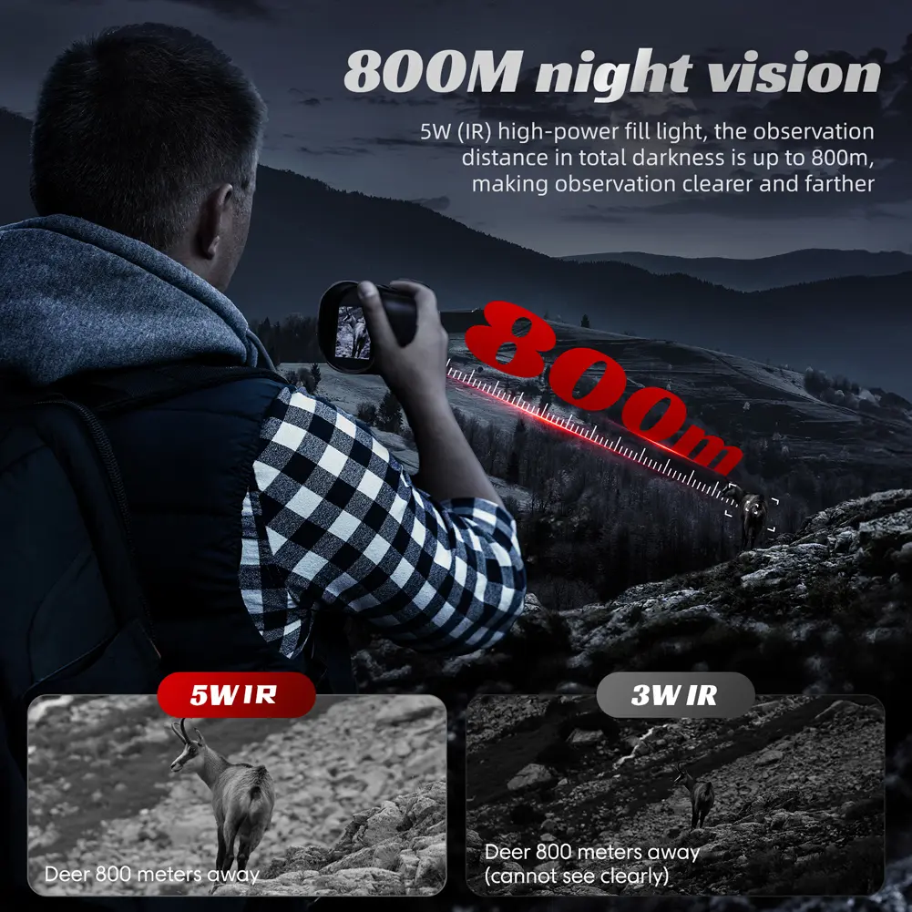 Monoculars Scope 2 Inch Screen Night Vision Goggles 10X Digital Zoom Mini Pocket Monocular 800M Night Range for Hunting Camping