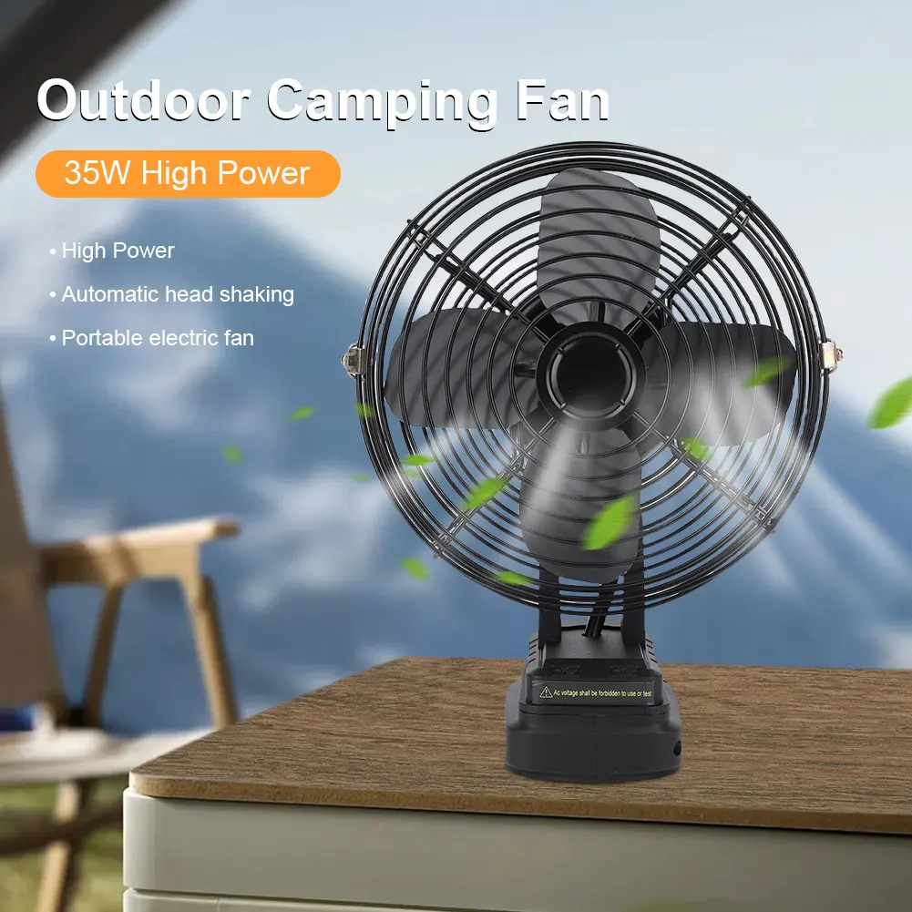 High Power Electric Fan Rechargeable Portable Camping Fan 2 Speed Settings Lithium Battery Desk Fan for Camping Hiking