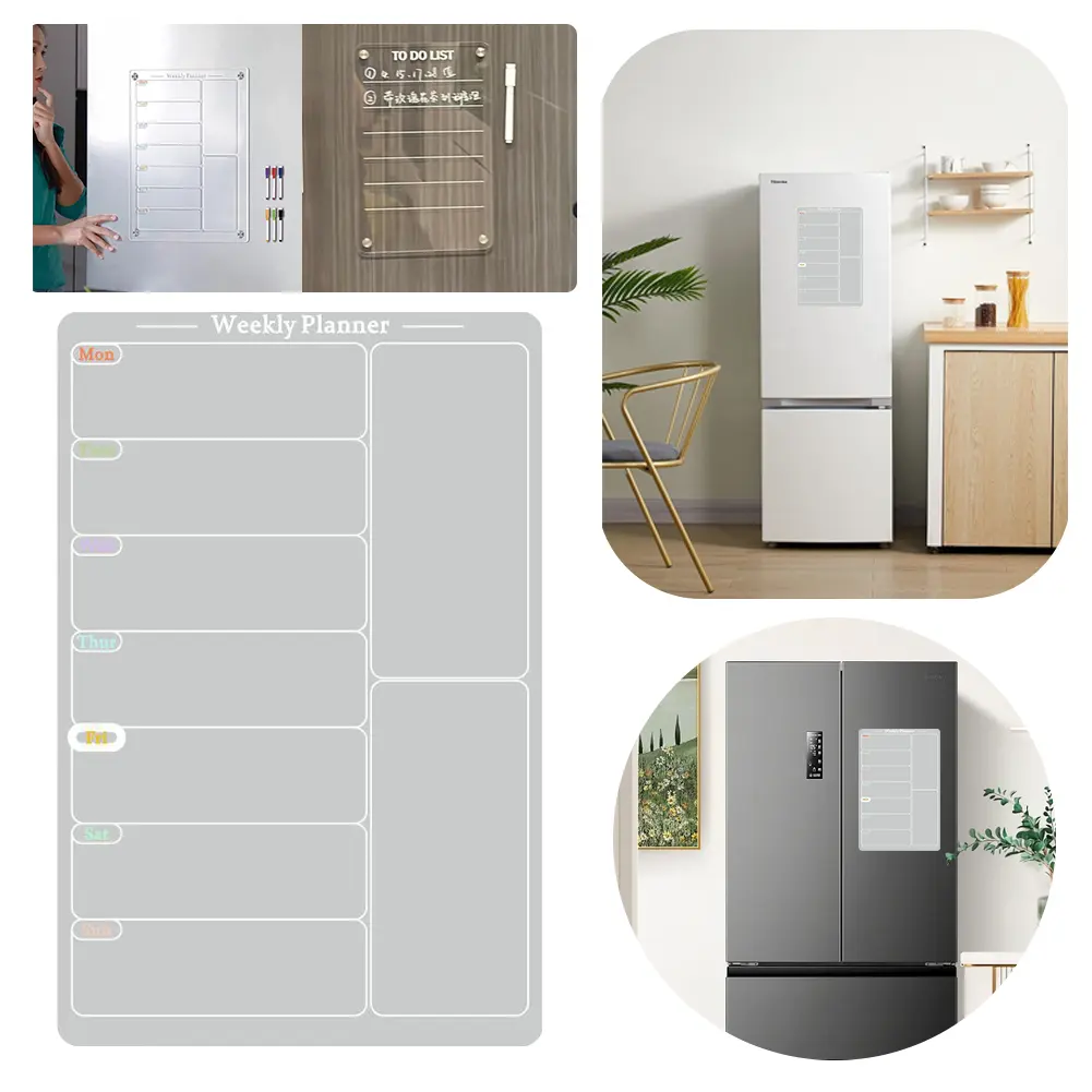 Acrylic Magnetic Calendar 7.8x11.7 In Magnetic Menu Board Reusable Acrylic Dry Erase Board with 6 Color Pens for Refrigerator