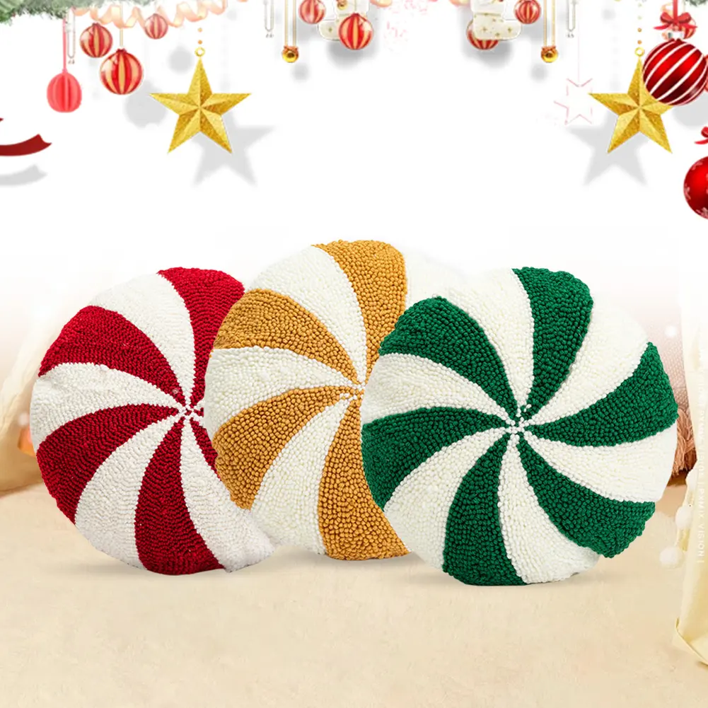 Christmas Decorative Festive Pillow Soft Spiral Candy Shaped Pillow Fluffy Plush Pillow for Home Party Decoration