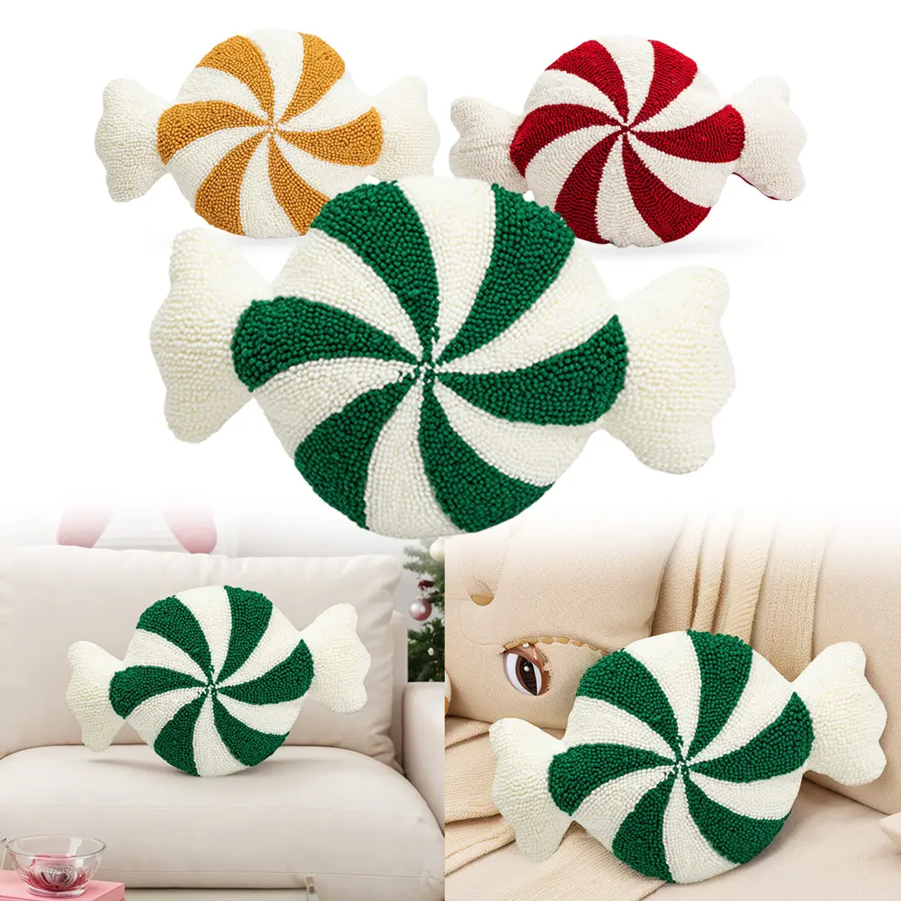 Christmas Decorative Festive Pillow Soft Spiral Candy Shaped Pillow Fluffy Plush Pillow for Home Party Decoration