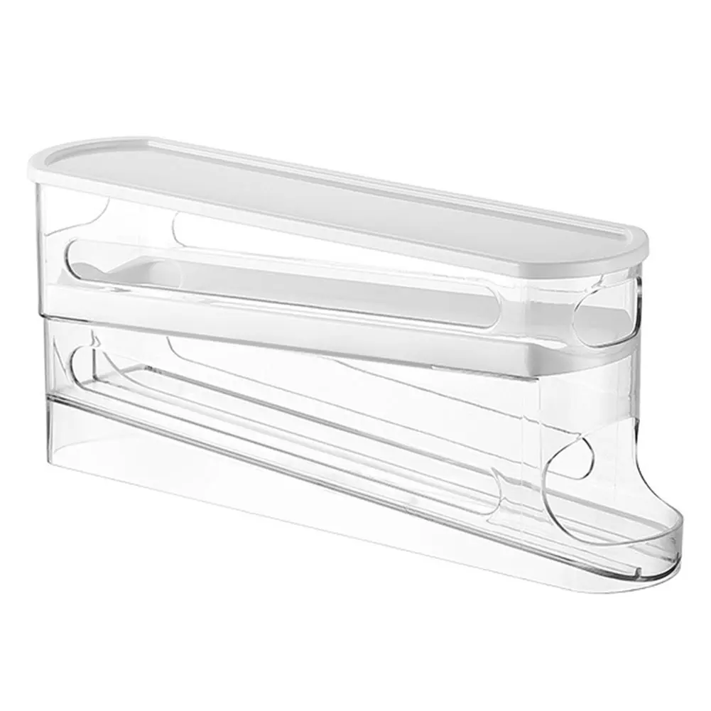 2 Tier Auto Rolling Egg Dispenser Holds 12 To 14 Eggs Rolling Eggs Container Space-saving Kitchen Egg Organizer for Refrigerator