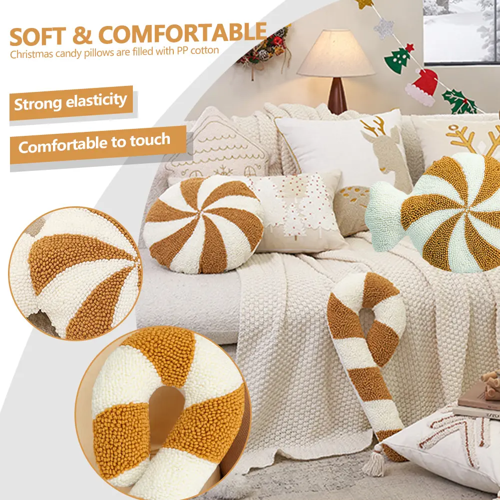 Christmas Decorative Festive Pillow Soft Spiral Candy Shaped Pillow Fluffy Plush Pillow for Home Party Decoration