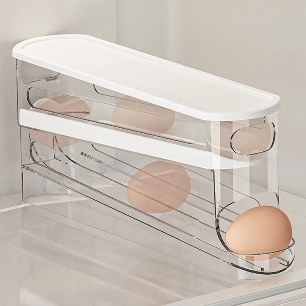 2 Tier Auto Rolling Egg Dispenser Holds 12 To 14 Eggs Rolling Eggs Container Space-saving Kitchen Egg Organizer for Refrigerator