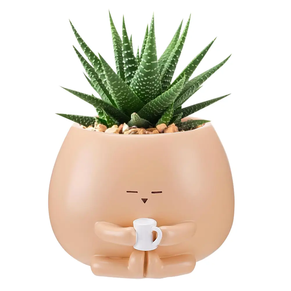 Resin Holding Cup Figure Flower Pots with Drainage Hole Sitting Design Garden Planter for Indoor Outdoor Office House
