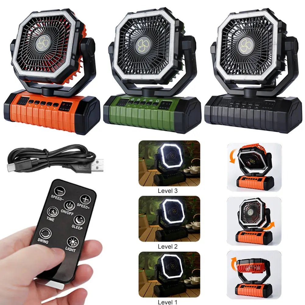 Portable Camping Fan with LED Light 4 Gears Wind Speed Outdoor Tent Fan 20000mAh Portable Hanging Fan for Outdoor Travel Hiking