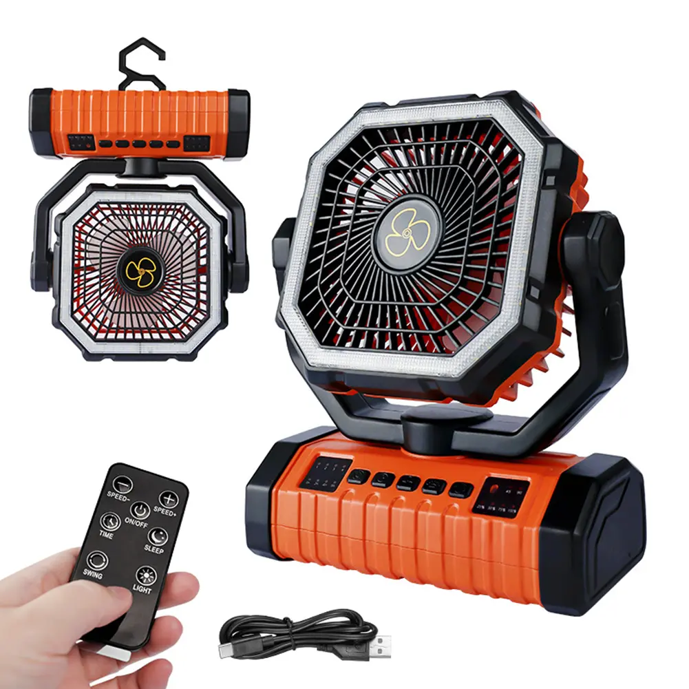 Portable Camping Fan with LED Light 4 Gears Wind Speed Outdoor Tent Fan 20000mAh Portable Hanging Fan for Outdoor Travel Hiking