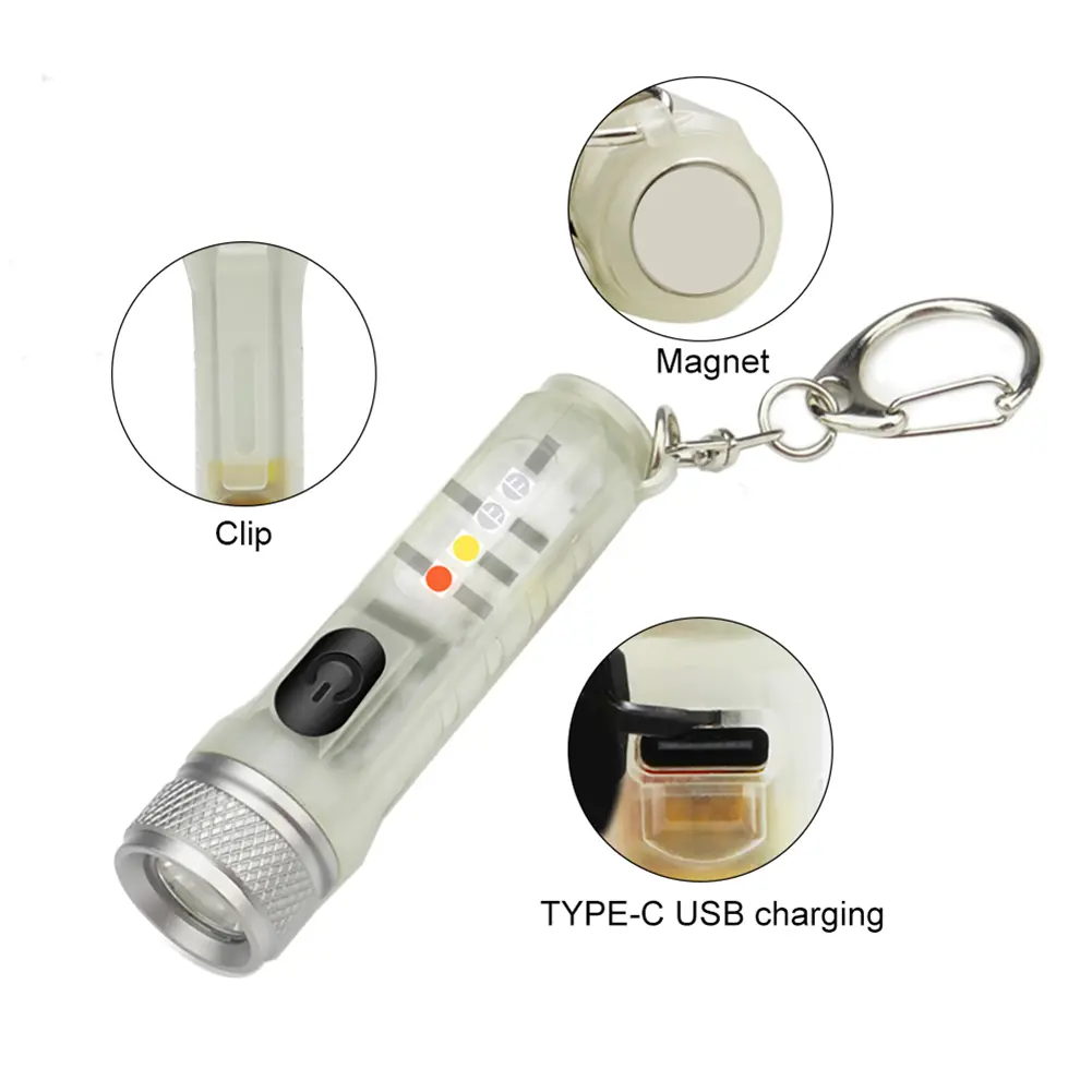 Mini Keychain Flashlight Rechargeable EDC Handheld Flashlight Portable Pocket Torch for EDC Dog Walking Hiking Camping Emergency