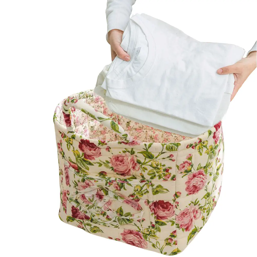 Boho Fabric Storage Basket Large Capacity Floral Laundry Basket Laundry Hamper for Clothes and Sundries