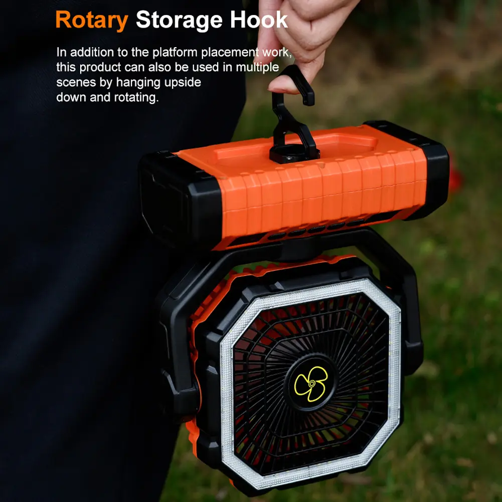 Portable Camping Fan with LED Light 4 Gears Wind Speed Outdoor Tent Fan 20000mAh Portable Hanging Fan for Outdoor Travel Hiking