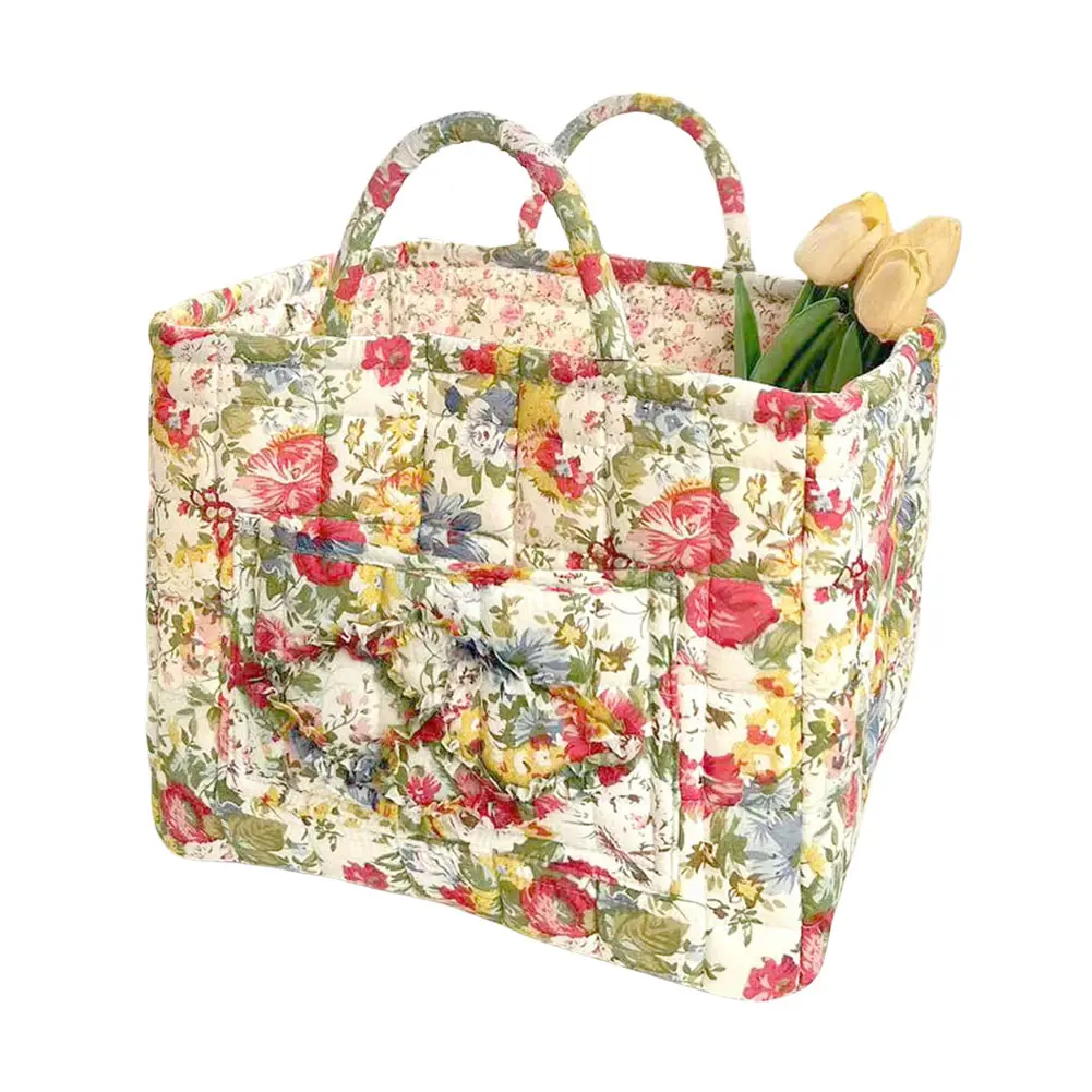 Boho Fabric Storage Basket Large Capacity Floral Laundry Basket Laundry Hamper for Clothes and Sundries