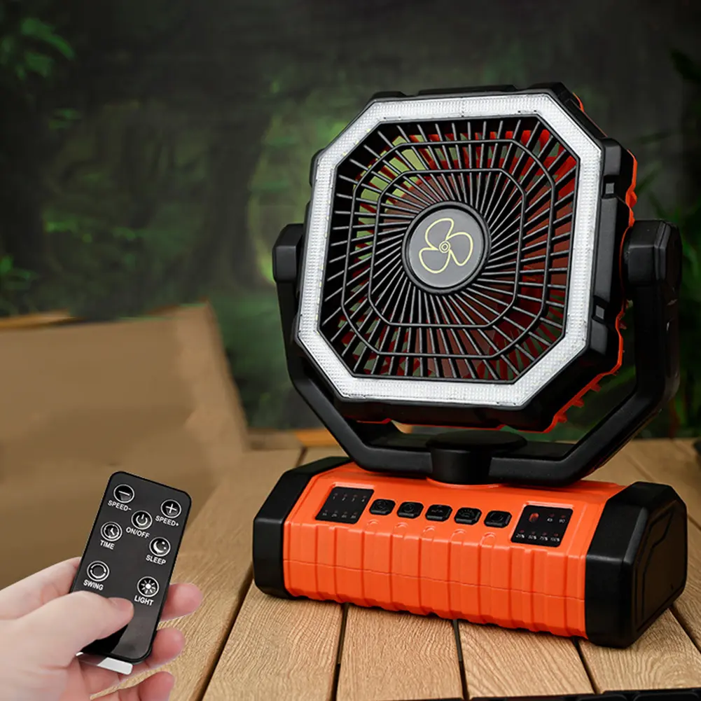 Portable Camping Fan with LED Light 4 Gears Wind Speed Outdoor Tent Fan 20000mAh Portable Hanging Fan for Outdoor Travel Hiking