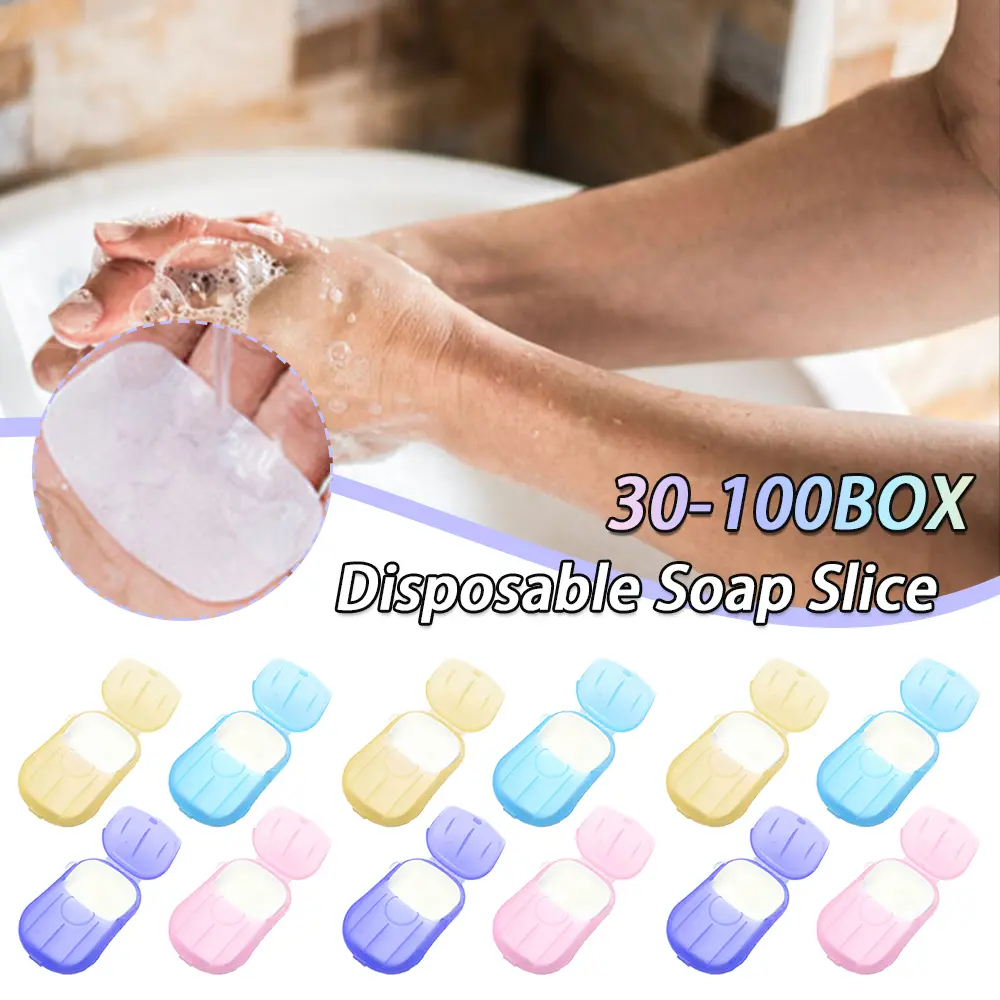 30-100BOX Disposable Travel Soap Paper Sheets Skin Friendly Mini Paper Soap Sheets with Box Soap Flake for Camping Hiking