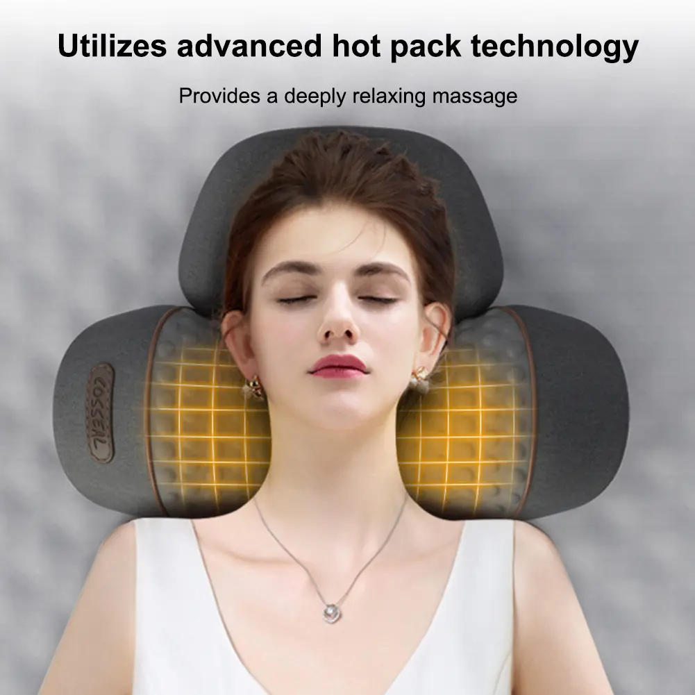 Electric Neck Pillow Ergonomic Memory Foam Pillow Heat & Vibration Shoulder Massager Pillow Multi-Function for Blood Circulation