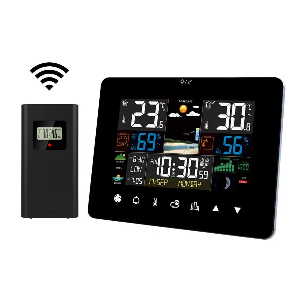 Wireless Weather Station with Atomic Clock Thermometer Home Weather Station Color Display Digital Forecast Station for Home