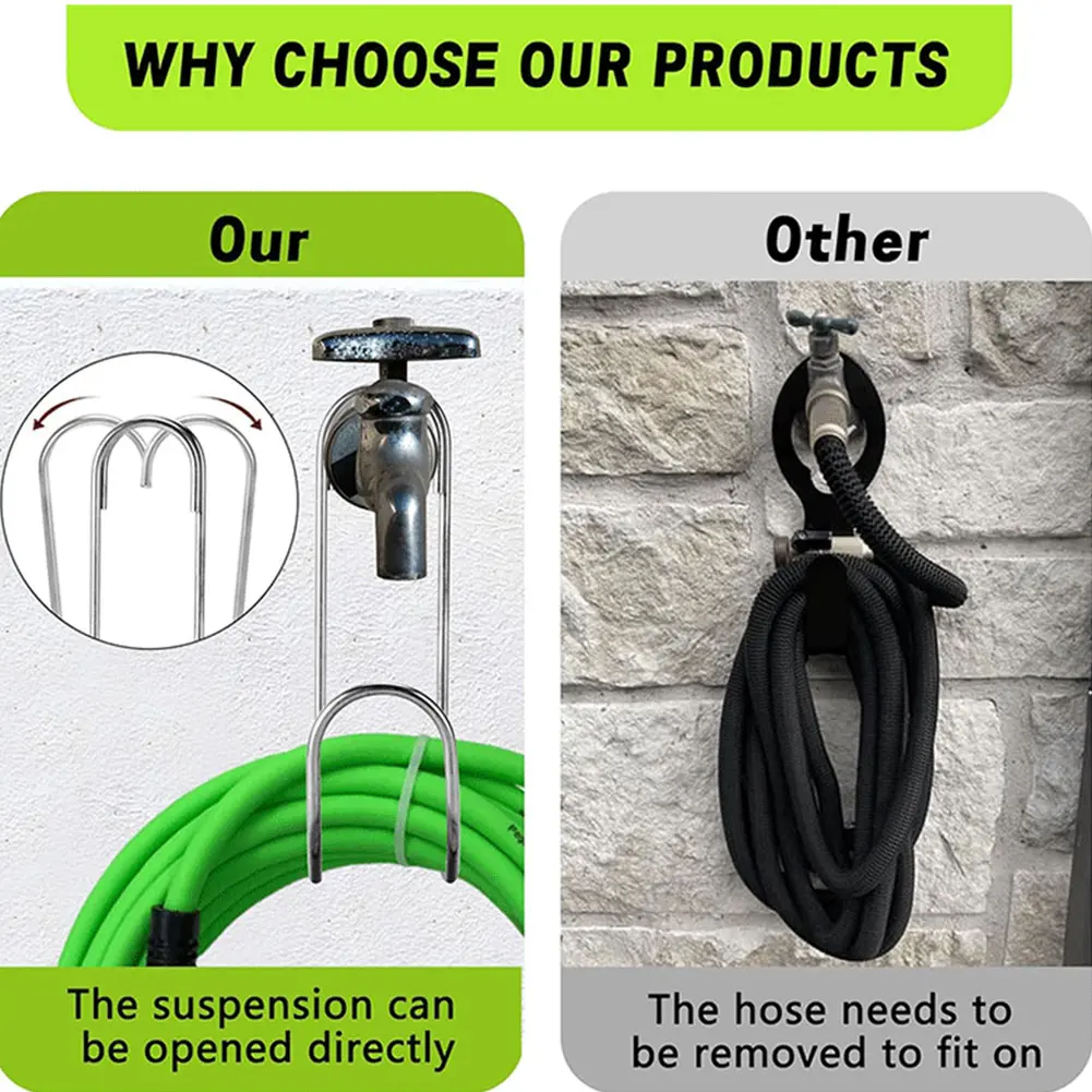 2 Pcs Stainless Steel Hose Holder Wall Mounted To 44lbs Heavy Duty Hose Hanger for Indoor Outdoor Home Garden Water Hose Storage