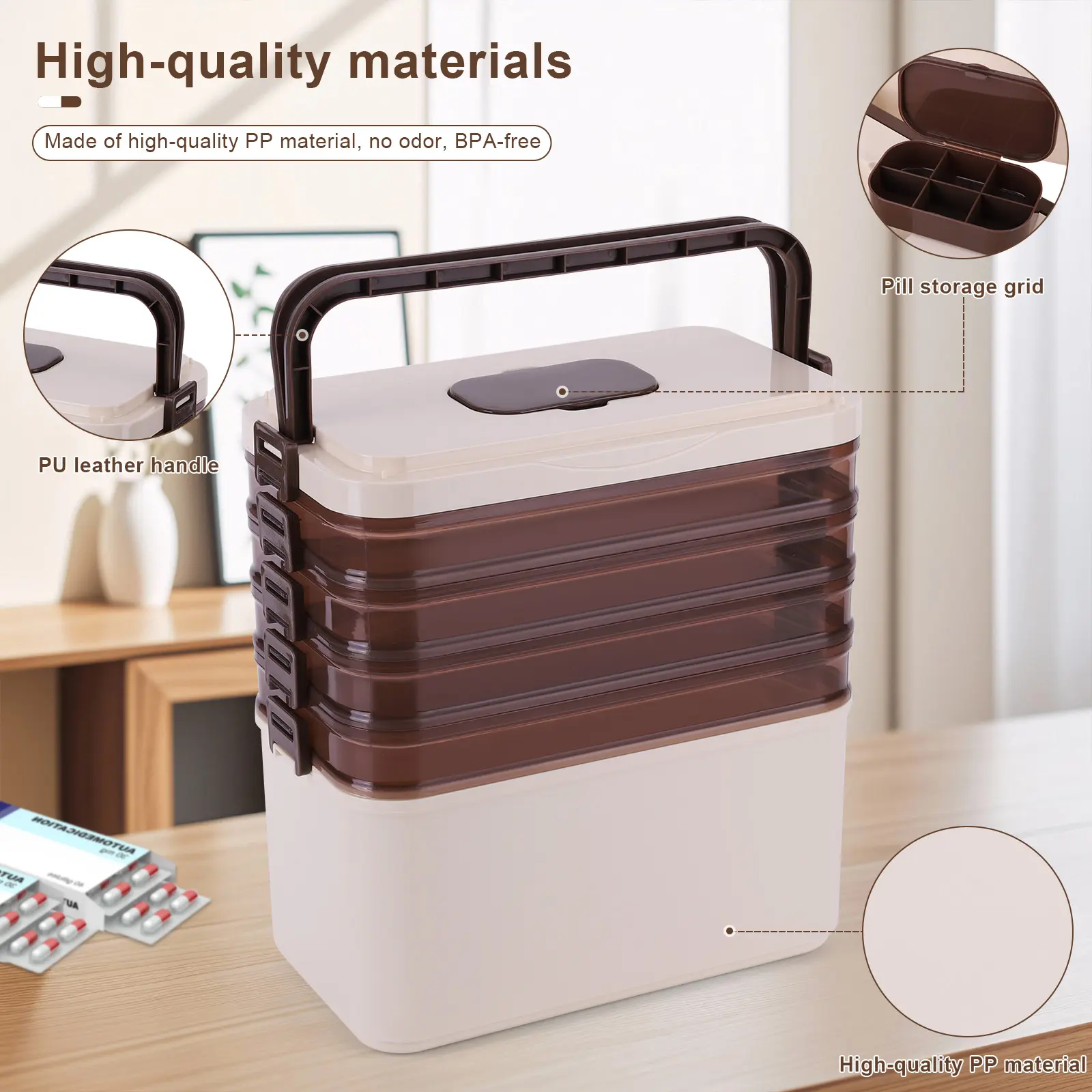 5 Tier Medicine Storage Box Medicine Organizer Medication Storage Box for Home Office School