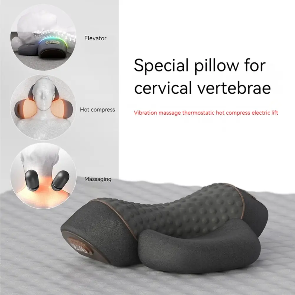 Electric Neck Pillow Ergonomic Memory Foam Pillow Heat & Vibration Shoulder Massager Pillow Multi-Function for Blood Circulation