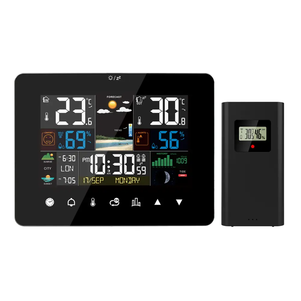 Wireless Weather Station with Atomic Clock Thermometer Home Weather Station Color Display Digital Forecast Station for Home