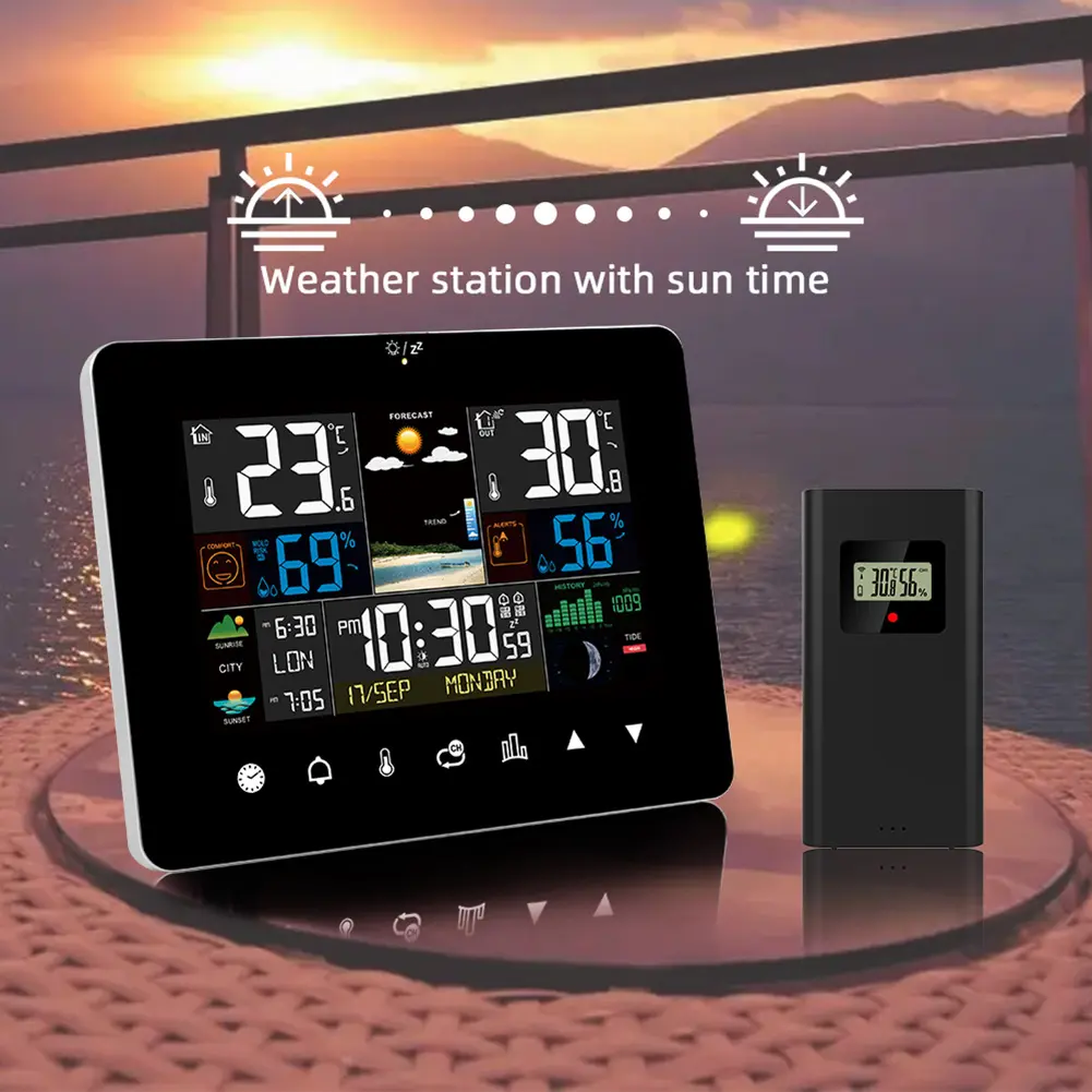 Wireless Weather Station with Atomic Clock Thermometer Home Weather Station Color Display Digital Forecast Station for Home