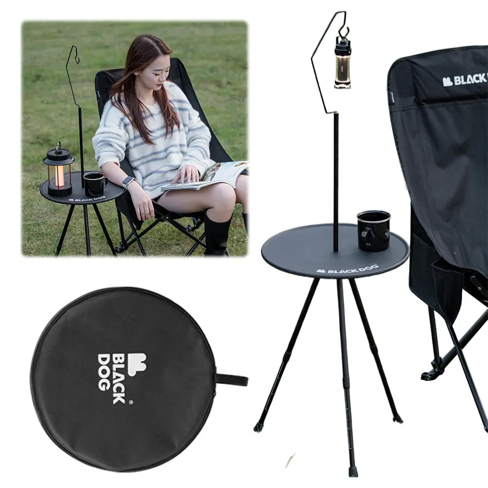 Lightweight Folding Table with Lamp Stand Adjustable Triangular Leg Table Aluminum Alloy for Outdoor Activities