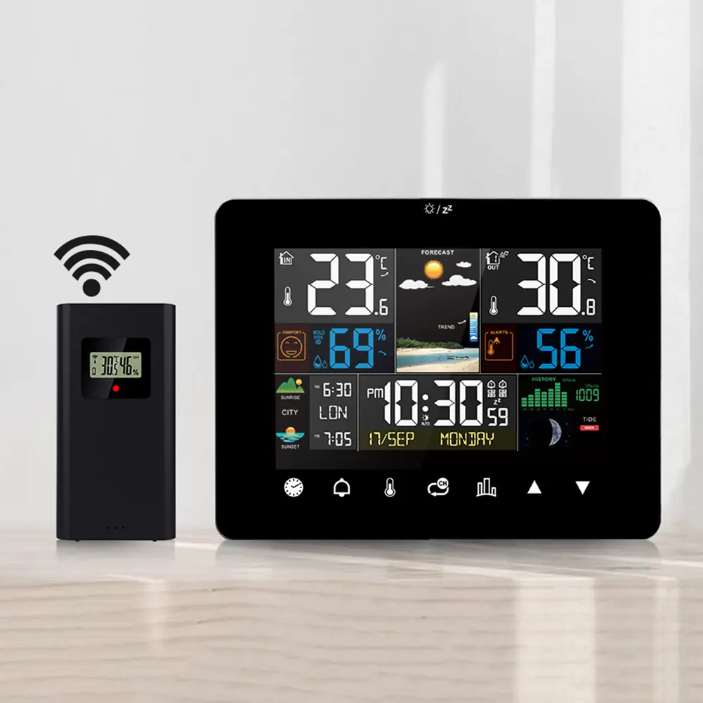 Wireless Weather Station with Atomic Clock Thermometer Home Weather Station Color Display Digital Forecast Station for Home