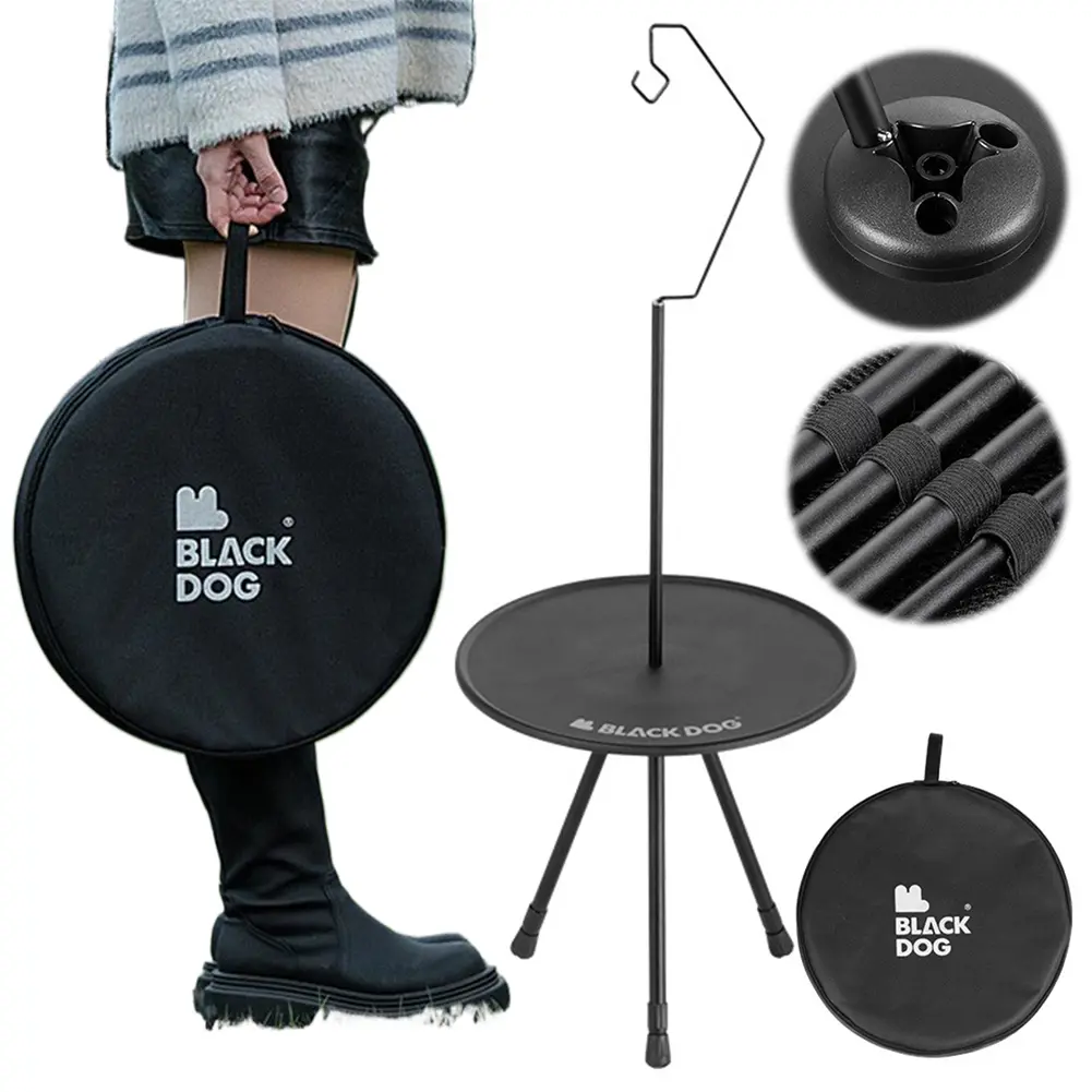 Lightweight Folding Table with Lamp Stand Adjustable Triangular Leg Table Aluminum Alloy for Outdoor Activities