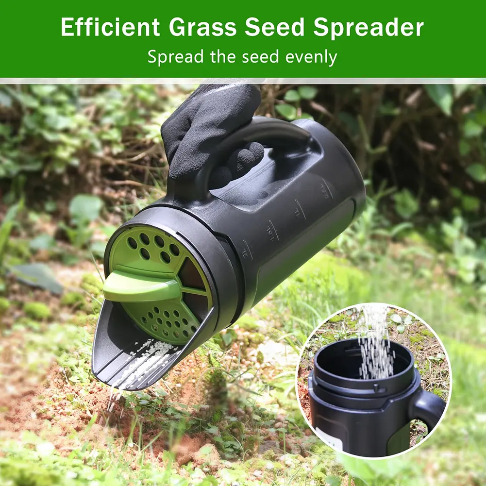 Handheld Seed Spreader Manual Lawn Seeder Adjustable Opening Sizes Lawn Fertilizer Spreader Up To 80 Oz for Garden Lawn