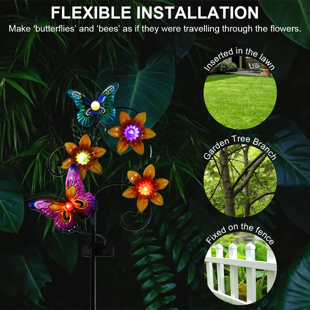 Solar Flower Stake Light Pathway Stake Light IP55 Waterproof Outdoor Pathway Lights Auto On Decorative for Yard Patio Pathway