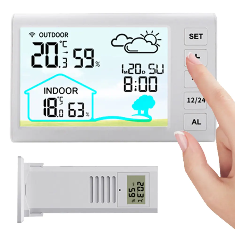 Wireless Weather Station Temperature and Humidity Monitor Battery Powered Digital Thermometer Hygrometer Alarm Clock for Desktop